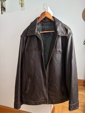 Vintage AE Men's Brown Leather Zip-Front Jacket